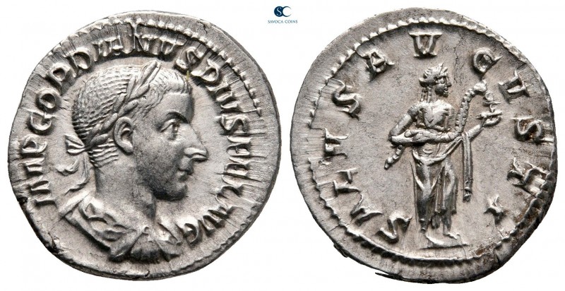 Gordian III AD 238-244. Rome
Denarius AR

20 mm, 2,85 g

IMP GORDIANVS PIVS...