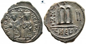 Phocas, with Leontia AD 602-610. Dated RY 2 = AD 603-4. Theoupolis (Antioch). Follis or 40 Nummi Æ