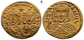 Constantine V Copronymus, with Leo IV AD 741-775. Struck circa AD 751-757. Constantinople. Solidus AV