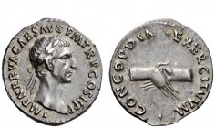 The Roman Empire 
 Nerva, 96 – 98 
 Denarius 96, AR 3.34 g. IMP NERVA CAES AVG P M TR P COS II P P Laureate head r. Rev. CONCORDIA EXERCITVVM Claspe...