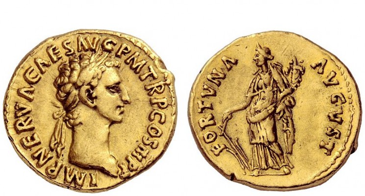 The Roman Empire 
 Nerva, 96 – 98 
 Aureus 97, AV 7.52 g. IMP NERVA CAES AVG P...