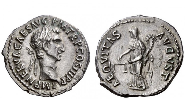 The Roman Empire 
 Nerva, 96 – 98 
 Denarius 97, AR 3.52 g. IMP NERVA CAES AVG...