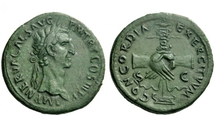 The Roman Empire 
 Nerva, 96 – 98 
 Sestertius 97, Æ 28.97 g. IMP NERVA CAES A...
