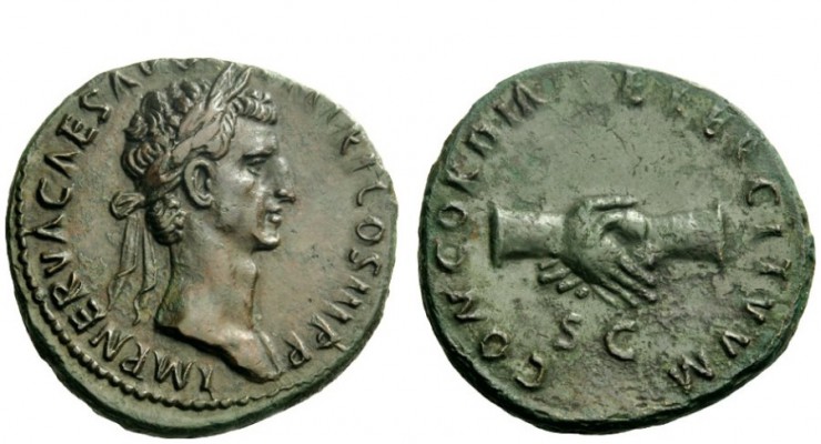 The Roman Empire 
 Nerva, 96 – 98 
 As 97, Æ 10.37 g. IMP NERVA CAES AVG – P M...