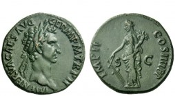 The Roman Empire 
 Nerva, 96 – 98 
 As 98, Æ 9.39 g. IMP NERVA CAES AVG – GERM P M TR P II Laureate head r. Rev. IMP II – COS II S – C Fortuna stand...