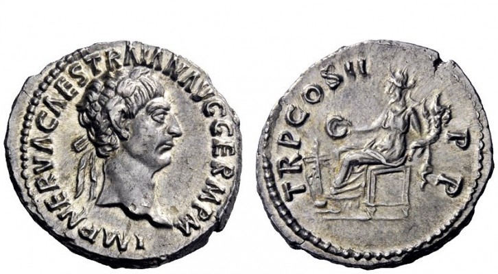 The Roman Empire 
 Trajan, 98 – 117 
 Denarius 28th January-February 98, AR 3....