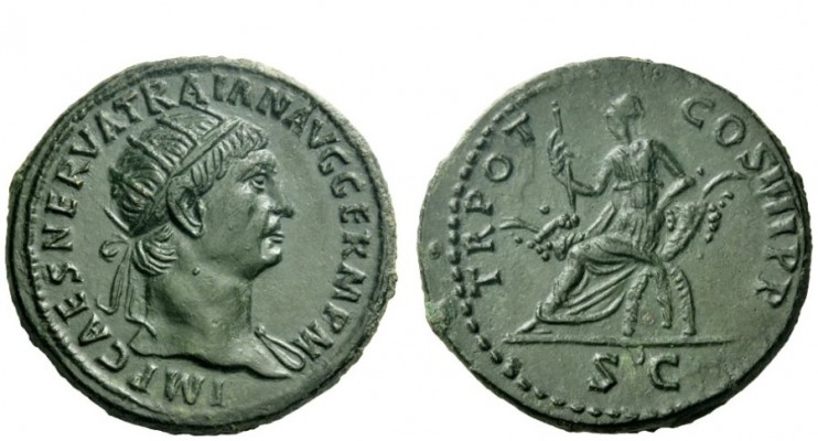 The Roman Empire 
 Trajan, 98 – 117 
 Dupondius January 101-Autumn 102, Æ 13.3...