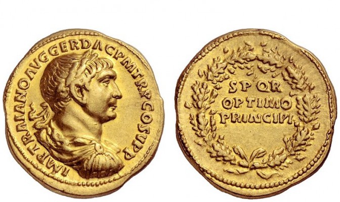 The Roman Empire 
 Trajan, 98 – 117 
 Aureus circa 107, AV 7.20 g. IMP TRAIANO...