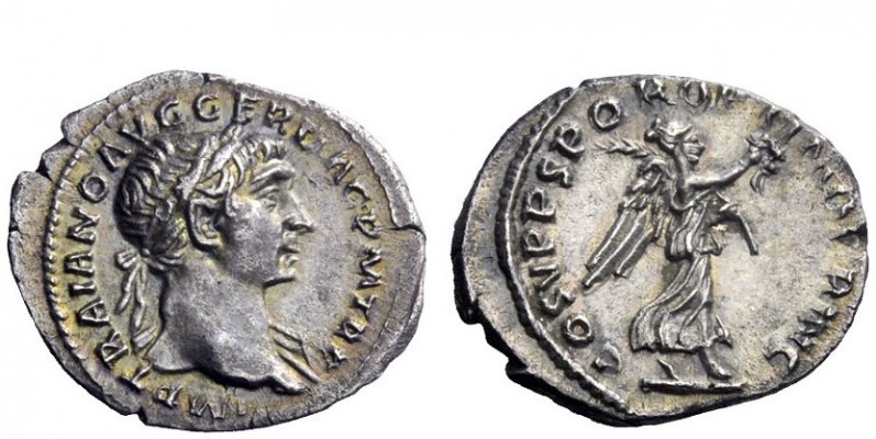 The Roman Empire 
 Trajan, 98 – 117 
 Quinarius circa 2nd half 107-111, AR 1.6...