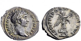 The Roman Empire 
 Trajan, 98 – 117 
 Quinarius circa 2nd half 107-111, AR 1.60 g. IMP TRAIANO AVG GER DAC P M TR P Laureate bust r., with drapery o...