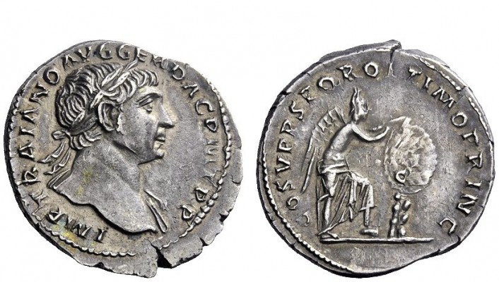 The Roman Empire 
 Trajan, 98 – 117 
 Denarius 111, AR 2.96 g. IMP TRAIANO AVG...