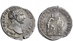 The Roman Empire 
 Trajan, 98 – 117 
 Denarius 111, AR 2.96 g. IMP TRAIANO AVG GER DAC P M TR P Laureate bust r., with drapery on l. shoulder. Rev. ...