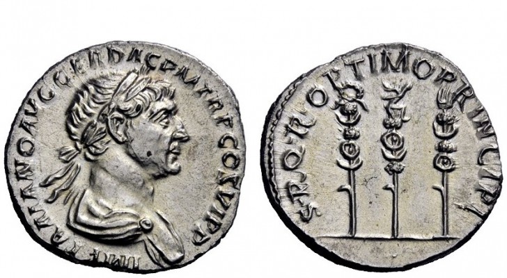The Roman Empire 
 Trajan, 98 – 117 
 Denarius Spring 113-Summer 114, AR 3.47 ...