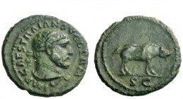 The Roman Empire 
 Trajan, 98 – 117 
 Quadrans 98-117, Æ 2.31 g. IMP CAES TRAIAN AVG GERM Bearded head of Hercules r., with lion’s skin. Rev. Boar; ...