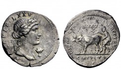 The Roman Empire 
 Trajan, 98 – 117 
 Restored coins of Trajan. Denarius circa 112-113, AR 3.01 g. CAPIT T(upside down)XXV Head of Ceres r., wearing...