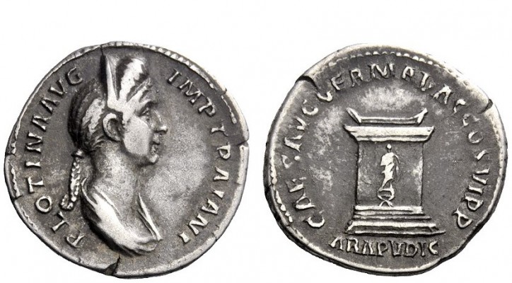 The Roman Empire 
 Plotina, wife of Trajan 
 Denarius 112-Summer 114, AR 3.32 ...