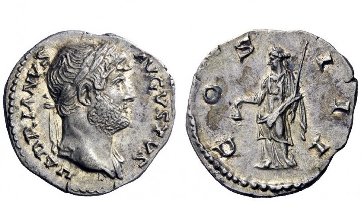 The Roman Empire 
 Hadrian, 117 – 138 
 Denarius late 125-early 128, AR 3.25 g...