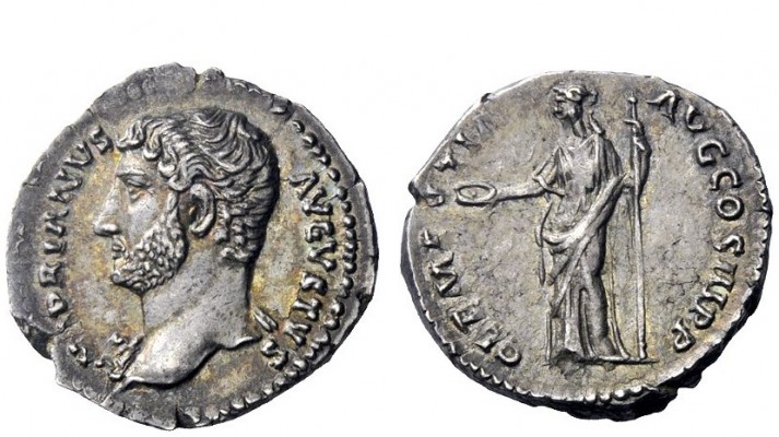 The Roman Empire 
 Hadrian, 117 – 138 
 Denarius circa 132-134, AR 3.17 g. HAD...