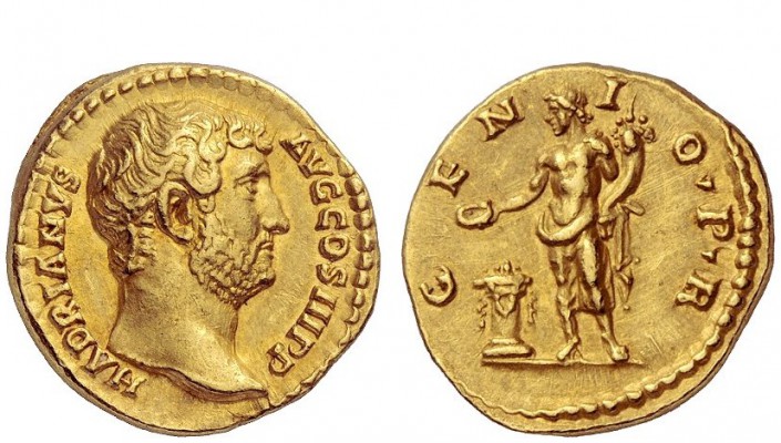 The Roman Empire 
 Hadrian, 117 – 138 
 Aureus circa 134-138, AV 7.28 g. HADRI...