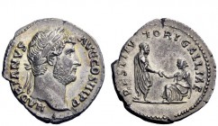 The Roman Empire 
 Hadrian, 117 – 138 
 Denarius circa 134-138, AR 3.21 g. HADRIANVS – AVGVSTVS COS III P P Laureate head r. Rev. RESTITV – TORI GAL...