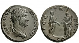 The Roman Empire 
 Hadrian, 117 – 138 
 Sestertius circa 134-138, Æ 28.21 g. HADRIANVS – AVG COS III P P Laureate and draped bust r. Rev. FOR – T RE...