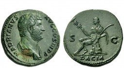 The Roman Empire 
 Hadrian, 117 – 138 
 As 136, Æ 12.84 g. HADRIANVS – AVG COS III P P Bareheaded and draped bust r. Rev. S – C Dacia seated l. on r...
