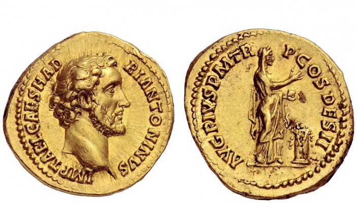 The Roman Empire 
 Antoninus Pius augustus, 138 – 161 
 Aureus 138, AV 7.46 g....