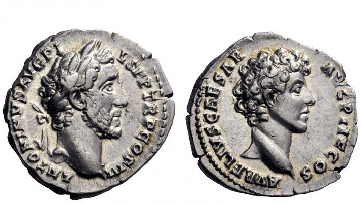 The Roman Empire 
 Antoninus Pius augustus, 138 – 161 
 Denarius 140, AR 3.12 ...