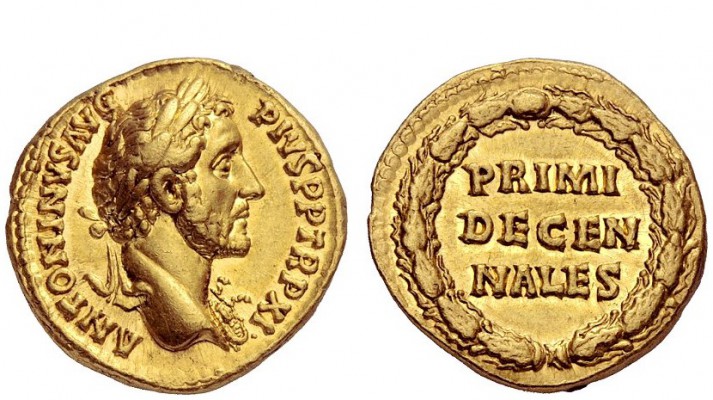 The Roman Empire 
 Antoninus Pius augustus, 138 – 161 
 Aureus 147-148, AV 7.1...