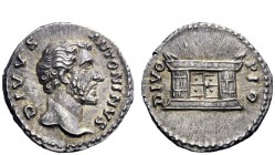 The Roman Empire 
 Antoninus Pius augustus, 138 – 161 
 Divus Antoninus. Denarius after 161, AR 3.36 g. DIVVS – ANTONINVS Bare head r. Rev. DIVO – P...