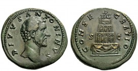 The Roman Empire 
 Antoninus Pius augustus, 138 – 161 
 Divus Antoninus . Sestertius after 161, Æ 26.42 g. DIVVS – ANTONINVS Bare head r. Rev. CONSE...