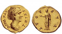 The Roman Empire 
 Faustina I, wife of Antonius Pius 
 Diva Faustina. Aureus after 141, AV 7.33 g. DIVA FAV – STINA Draped bust r., hair coiled on t...