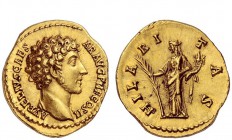 The Roman Empire 
 Marcus Aurelius caesar, 139 – 161 
 Aureus 145-147, AV 7.23 g. AVRELIVS CAE – SAR AVG PII F COS II Bare head r. Rev. HILA – RI– T...