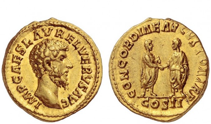 The Roman Empire 
 Lucius Verus, 161 – 169 
 Aureus March-December 161, AV 7.3...