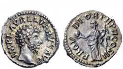 The Roman Empire 
 Lucius Verus, 161 – 169 
 Denarius 161-162, AR 3.33 g. IMP L AVREL VERVS AVG Bare head r. Rev. PROV – DEOR TR P II COS II Provide...