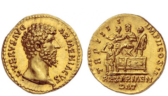The Roman Empire 
 Lucius Verus, 161 – 169 
 Aureus 163-164, AV 7.42 g. L VERV...