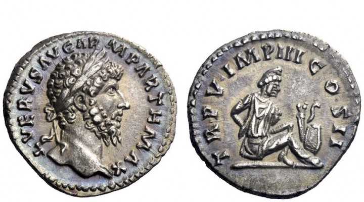 The Roman Empire 
 Lucius Verus, 161 – 169 
 Denarius 165, AR 3.14 g. L VERVS ...