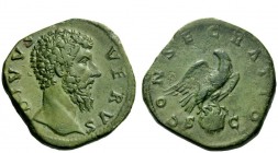 The Roman Empire 
 Lucius Verus, 161 – 169 
 Divus Verus. Sestertius after 169, Æ 23.96 g. DIVVS – VERVS Bare head r. Rev. CONSECRATIO Eagle perched...