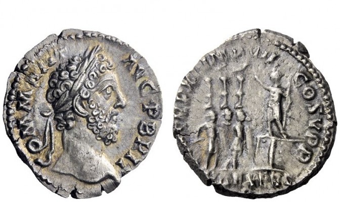 The Roman Empire 
 Commodus, 177 – 192 
 Denarius 185, AR 2.68 g. COMM ANT – A...