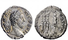 The Roman Empire 
 Commodus, 177 – 192 
 Denarius 185, AR 2.68 g. COMM ANT – AVG P BRIT Laureate head r. Rev. P M TR P XI IMP VII COS VI P P Commodu...