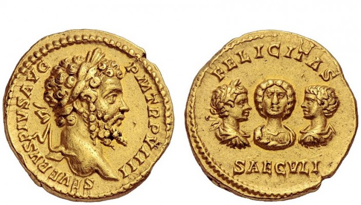 The Roman Empire 
 Septimius Severus, 193 – 211 
 Aureus 201, AV 7.36 g. SEVER...