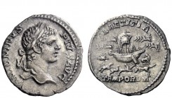 The Roman Empire 
 Caracalla, 198 – 217 
 Denarius 206-210, AR 3.29 g. ANTONINVS – PIVS AVG Laureate head r. Rev. LAETITIA / TEMPORVM Ship in Circus...