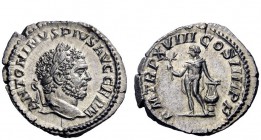 The Roman Empire 
 Caracalla, 198 – 217 
 Denarius 215, AR 3.32 g. ANTONINVS PIVS AVG GERM Laureate head r. Rev. P M TR P XVIII COS IIII P P Apollo,...