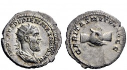 The Roman Empire 
 Pupienus, 22nd April – 29th July 238 
 Antoninianus 22nd April-29th July 238, AR 3.98 g. IMP CAES PVPIEN MAXIMVS AVG Radiate, dra...