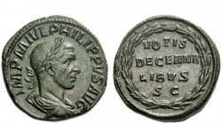 The Roman Empire 
 Philip I, 244 – 249 
 Sestertius 244-249, Æ 22.60 g. IMP M IVL PHILIPPVS AVG Laureate, draped and cuirassed bust r. Rev. VOTIS / ...