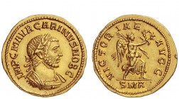 The Roman Empire 
 Carinus caesar, 282 – 283 
 Aureus, Antioch circa 283, AV 4.21 g. IMP C M AVR CARINVS NOB C Laureate, draped and cuirassed bust r...