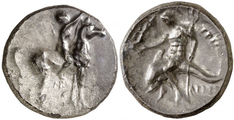 (281-272 a.C.). Italia. Taras. Didracma. (S. falta) (BMC. I, 129 ó 130). 6 g. MB...