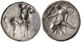 (281-272 a.C.). Italia. Taras. Didracma. (S. falta) (BMC. I, 129 ó 130). 6 g. MBC/MBC+.