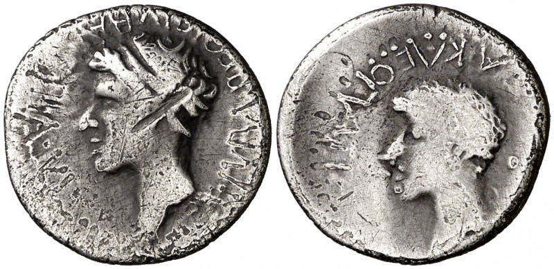(20-19 a.C.). Mauritania. Juba II y Cleopatra. Denario. (S.GIC. 6000). 3,45 g. R...