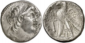 (131-130 a.C.). Imperio Seléucida. Antíoco VII, Euergetes (138-129 a.C.). Tiro. Tetradracma. (S. 7094 var) (CNG. IX, 1074). 13,38 g. MBC-.